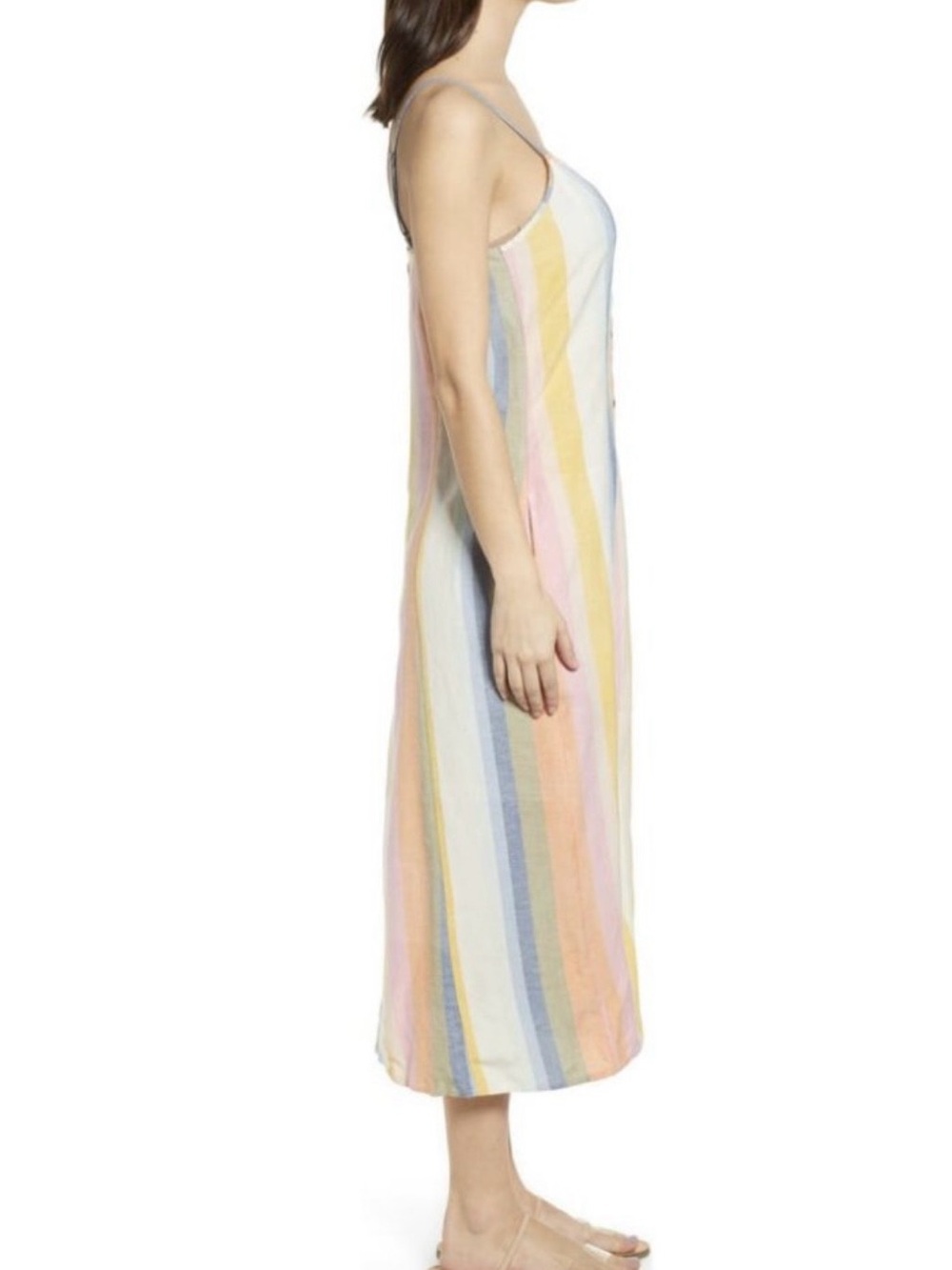 Billabong Lucky Us Striped Midi Dress Pastel Button Front Pockets Size Small - Picture 13 of 14
